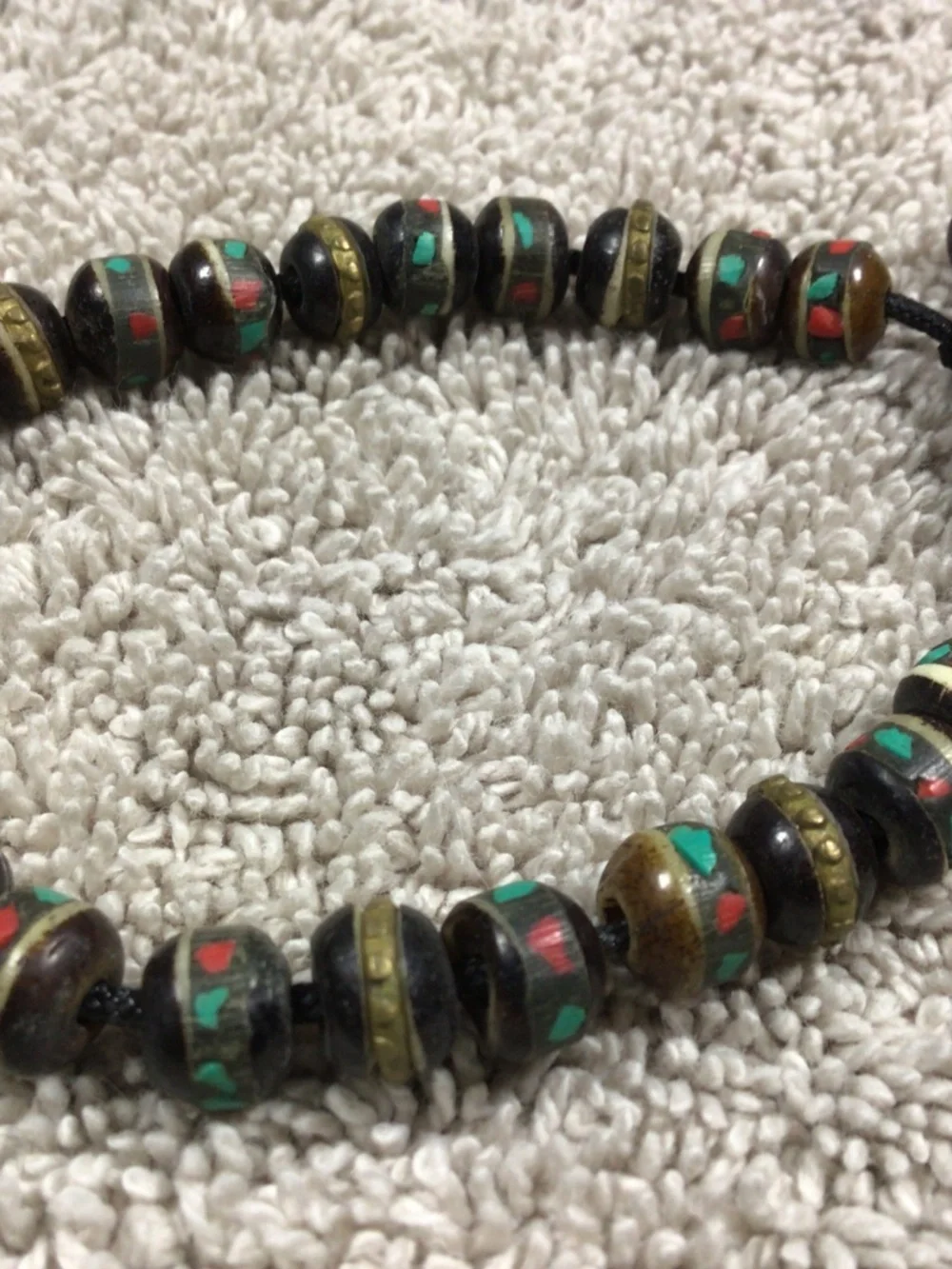 Black Yak Bone Bracelet with Turquoise, Coral & Copper